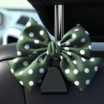 2-Pack Car Purse Hooks for Hanging Purses and Bags, Cute Bow car seat headrest Hooks for Hanging car Purse Hooks. (Green Wave Point) - color: Green Wave point