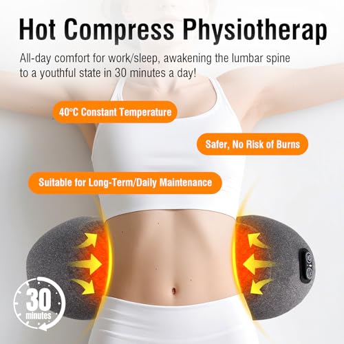 3-in-1 Rechargeable Electric Lumbar Support Pillow with Heat & Massage & Traction, Ergonomic Lower Back Massager for Pain Relief Deep Tissue, Ideal for Car/Bed/Sleeping/Office Chair/Travel