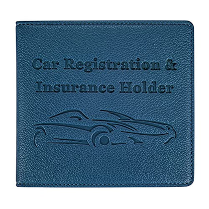 Car Registration and Insurance Holder, Premium PU Leather Vehicle Glove Box Car Organizer Men Women Wallet Accessories Case for ID, Driver's License - Blue - color: Blue