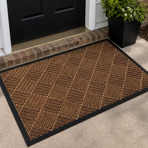 MATZEN Diamond Entrance Mats Indoor Outdoor, Front Door Mat Entryway Entrance Waterproof Outdoor Doormat, Heavy Duty Non Slip Durable Weatherproof Porch Deck Terrace Office Entrance Mat, 5x3, Brown - color: Diamond-brown, size: 5'x3'
