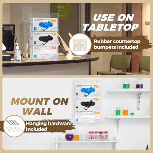 Triple Glove Box Holder Dispenser - Kitchen, Medical, & Latex Glove Holder Wall Mount or Countertop, Universal Fit - Thick Acrylic, Easy to Use, Slide, & Load Open Top Design - Clear