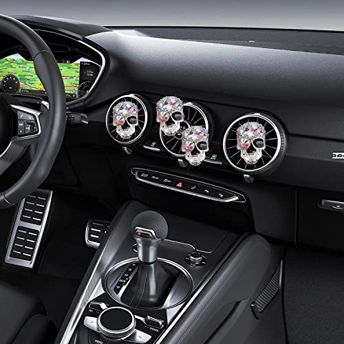 Bling Skull Air Vent Clips, 4 Pcs Crystal Skull Car Air Fresheners Vent Clips Car Diffuser Vent Clip Rhinestone Diamond Decoration Cute Interior Decor Bling Accessories for Women