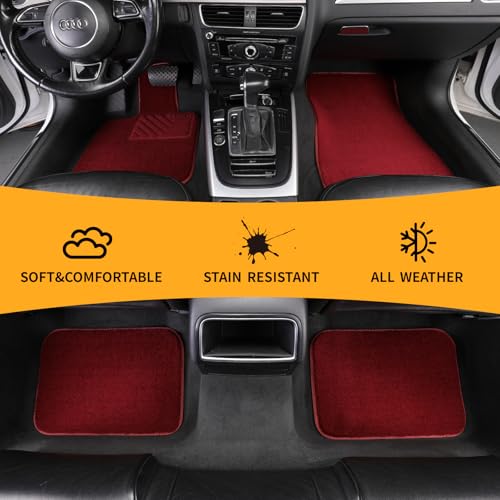 EKR All-Weather Universal Fit Car Floor Mats, 0.5 inch Thick Car Carpet Mats, Anti-Slip Automotive Mat with Driver Heel Pad Fit for SUV, Vans,Sedans, Trucks (Burgundy,4pcs Black Full Set) - color: Burgundy