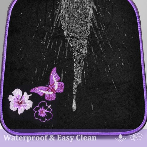 CAR PASS Embroidery Butterfly and Flower Car Floor Mats, Purple Car Floor Mats, Universal Fit 95% Automotive,SUVS,Sedan,Vans,for Women,Girly,Set of 4(Black with Purple) - color: Purple Butterfly and Flower