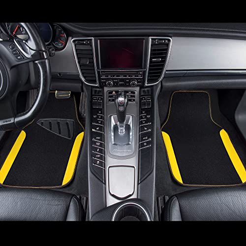 CAR PASS Waterproof Universal Fit Car Floor Mats, Car Mats Fit for SUV,Vans,sedans, Trucks,Set of 4pcs Car Carpet with Driver Heel Pad (Black and Yellow) - color: Black and Yellow