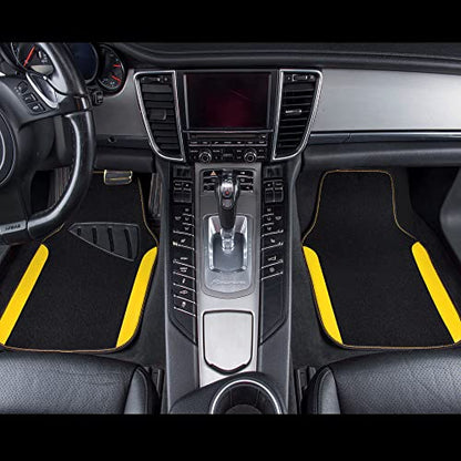 CAR PASS Waterproof Universal Fit Car Floor Mats, Car Mats Fit for SUV,Vans,sedans, Trucks,Set of 4pcs Car Carpet with Driver Heel Pad (Black and Yellow) - color: Black and Yellow