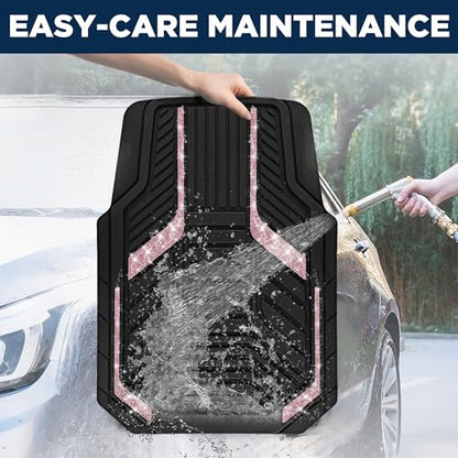 PIC AUTO Car Floor Mats, Pink Sparkly Crystal Bling Glitter Car Mats Set, Front and Rear Heavy Duty Rubber Car Mats with Anti-Slip Backing, All Weather, Trim-to-Fit for SUVs, Trucks, Sedan, Vans - color: Pink Glitter
