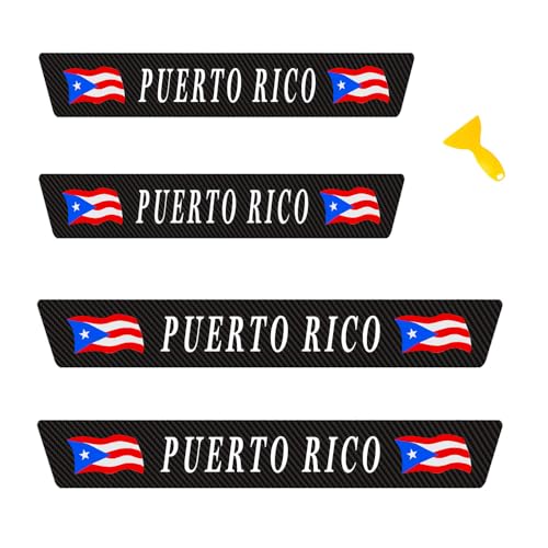 4 Pcs Puerto Rico Flag Door Sill Protector Stickers, Universal Size Door Entry Guard Scuff Plate Stickers for Vehicle Truck SUV. (Puerto Rico Flag) - color: Black-Puerto Rico Flag