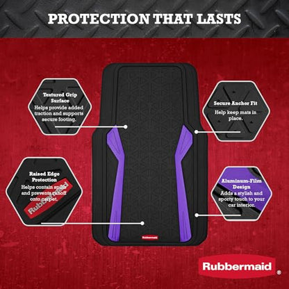 Rubbermaid Car Floor Mats Full Set,Premium Heavy Duty All-Weather Car Mats– Rugged Rubber with Brushed Aluminum Inserts, Universal Trim-to-Fit, Anti-Slip Backing for Cars, SUVs, Trucks & Vans - Purple - color: Purple