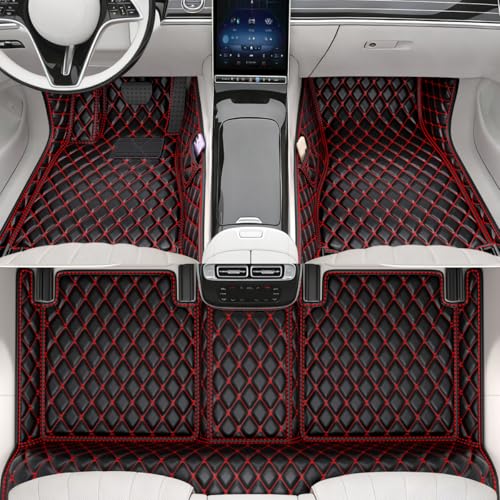 All-Weather car Floor mats, Anti-Slip Leather Floor mats Set, Suitable for 99% of Vehicle Models, Providing Comprehensive Protection for the car Carpet of Your Beloved car. (Black red) - color: Black red