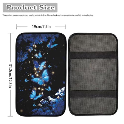 Blue Butterfly Daisy Print Car Armrest Cushion Car Arm Rest Cover Pad Universal Fit - color: Blue Butterfly Daisy
