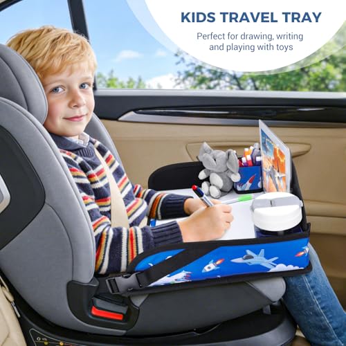 COOLBEBE Kids Travel Tray for Toddler Car Seat, Travel Tray for Airplane, Toddler Car Seat Lap Tray, Carseat Table Tray for Kids Travel Activities (Blue Plane) - color: Blue Plane
