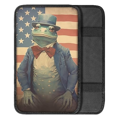 Car Center Console Pad, Universal Waterproof Car Armrest Seat Box Cover, Car Interior Accessories for Most Vehicle SUV Truck Vintage American Flag Gentle Frog Car Armrest Pad - color: vintage american flag gentle frog