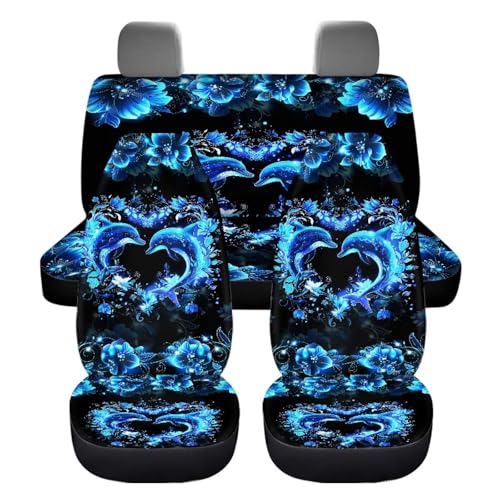 Dolphin Car Interior Accessories Dolphin Car Seat Covers Full Set of 4 Pcs Universal Automotive Seat Cute Cushion Pads Driver Seat Blanket Split Bench Back Protector,Truck SUV Van - color: Blue Dolphin