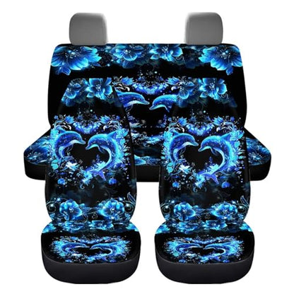 Dolphin Car Interior Accessories Dolphin Car Seat Covers Full Set of 4 Pcs Universal Automotive Seat Cute Cushion Pads Driver Seat Blanket Split Bench Back Protector,Truck SUV Van - color: Blue Dolphin