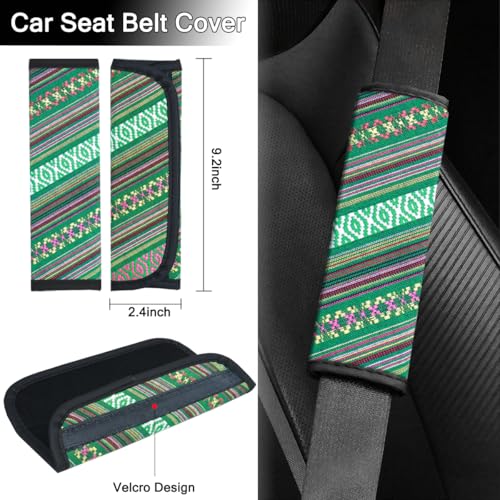 Boho Steering Wheel Cover Set, Seat Belt Cover and Armrest Pad Bohemian Cloth Car Steering Wheel for Women Flax Ethnic Style Steering Wheel Accessories Cover Anti-Slip Fits 14 1/2-15 Inch - Green - color: Blue