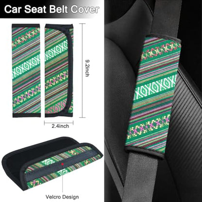 Boho Steering Wheel Cover Set, Seat Belt Cover and Armrest Pad Bohemian Cloth Car Steering Wheel for Women Flax Ethnic Style Steering Wheel Accessories Cover Anti-Slip Fits 14 1/2-15 Inch - Green - color: Blue