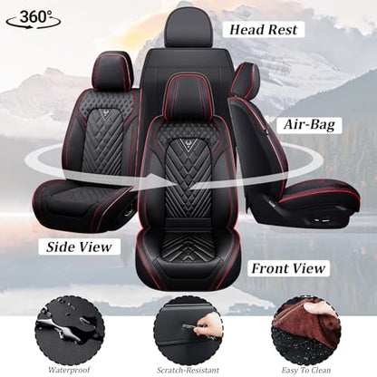 Car Seat Covers Front Seats for Honda Insight 2010-2022, Waterproof Nappa Leather Car Seat Cover, Full Coverage Car Seat Covers Sets(2 Seats/Black Red) - color: Black Red 2 Seats, size: Honda Insight 2010-2022