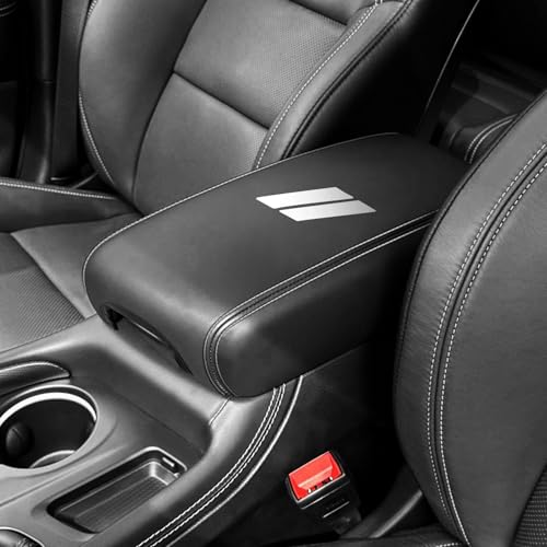 Center Console Armrest Cover for Dodge Durango Accessories 2026 2025 2024-2021 Seat Console Box Cover Leather Protector Pad Interior Decoration (White Stitches, White Logo) - color: White