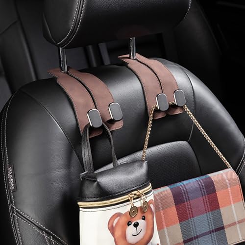 Amelity Universal Car Headrest Hooks, Women’s Car Interior Accessories for Purses Handbags Grocery & Backpacks, Brown 2 Pack - color: Brown