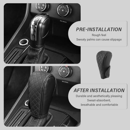 Leather Gear Shift Cover Diamond Embroidery Design,Durable Shift Knob Cover for Shift Lever Protection,Universal Car Gear Shift Cover Car Decorative Accessory Suitable for Cars,Trucks,SUVs (Black)