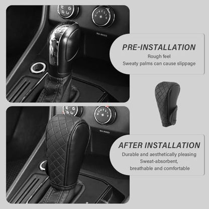 Leather Gear Shift Cover Diamond Embroidery Design,Durable Shift Knob Cover for Shift Lever Protection,Universal Car Gear Shift Cover Car Decorative Accessory Suitable for Cars,Trucks,SUVs (Black)