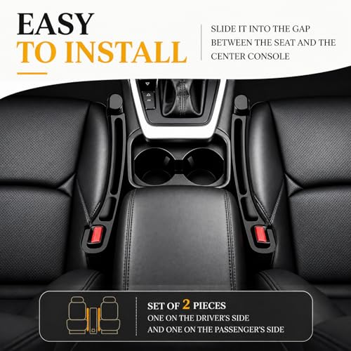 2-Pack Car Seat Gap Filler Compatible with Subaru Outback, Forester, Crosstrek, Ascent & Solterra Accessories, Seat Gap Organizer with Emergency Glass Breaker & 2 Sunglasses Holders, Black