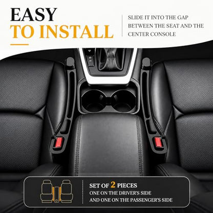 2-Pack Car Seat Gap Filler Compatible with Subaru Outback, Forester, Crosstrek, Ascent & Solterra Accessories, Seat Gap Organizer with Emergency Glass Breaker & 2 Sunglasses Holders, Black
