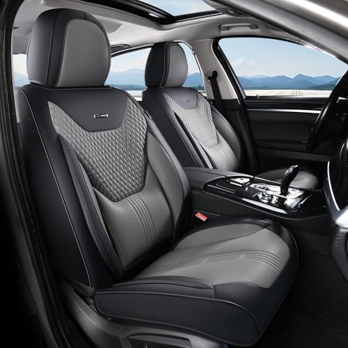 Coverado Car Seat Covers with Lumbar Support, Front Covers for Cars, Universal Automotive Seat Cover, Waterproof, Leather Car Seat Cushion, Interior Seat Protectors for Most Cars - color: Black-Gray, size: Front Pair