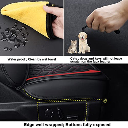 LUCKYMAN CLUB F150 Front-only Seat Covers J03-Q3 with Waterproof Faux Leather, Fit 2015-2025 Ford F150 and 2017-2025 F250 F350 F450 (Front only, Black-Red) - color: Black&Red, size: Front Pair