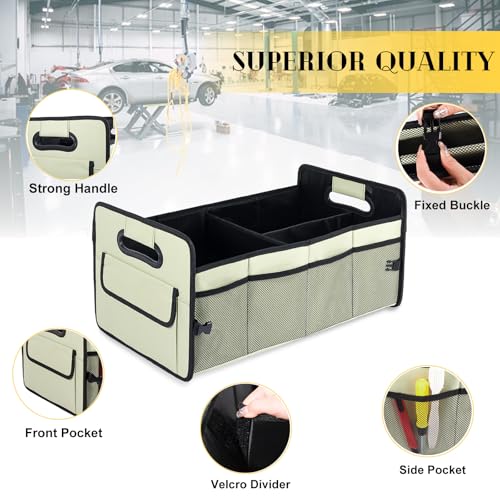 Car Trunk Organizer, Car Organizers and Storage Collapsible Multi Compartment Container Box, Adjustable Car Accessories for SUV Sedan Truck, Standard Size, Light Green - color: Light Green, size: Standard