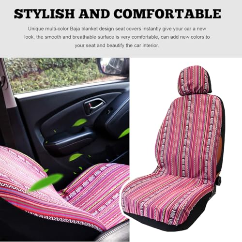 4PCS Baja Saddle Blanket Car Seat Covers, Front Set Breathable Washable Seat Covers with Seatbelt Pad, Striped Woven Cloth Airbag Compatible Seats Protector for Most Vehicles (Pink) - color: Pink, 4PCS