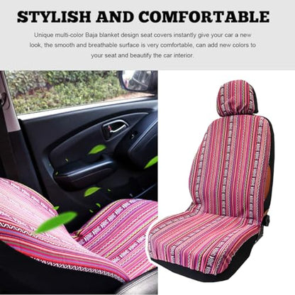 4PCS Baja Saddle Blanket Car Seat Covers, Front Set Breathable Washable Seat Covers with Seatbelt Pad, Striped Woven Cloth Airbag Compatible Seats Protector for Most Vehicles (Pink) - color: Pink, 4PCS
