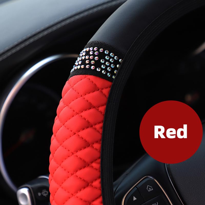 Microfiber Leather Steering Wheel Cover with Anti-Slip Lining Universal Car Accessory for Steering Wheel with a Diameter of 14.5-15 inch (Red) - color: Red