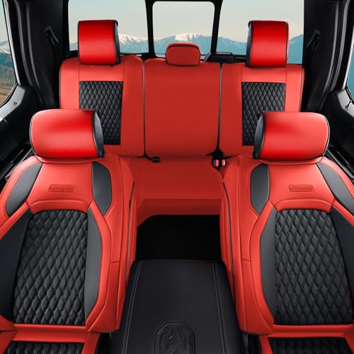 Coverado Leather Car Seat Covers Full Set, Dodge Seat Covers for Car Fit for 2009-2018 Dodge RAM 1500, 2010-2024 2500 3500 Automotive Vehicle Seat Covers Protector for Trucks (Red) - color: Red, size: Flat Front&Curved Rear