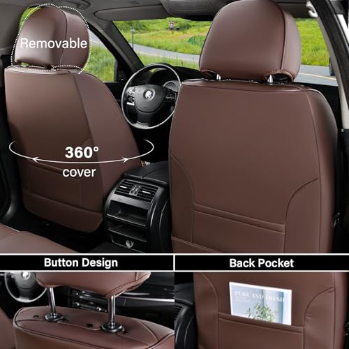 Coverado Car Seat Cover Front Seats, Brown Seat Covers Front Seats, Nappa Leather Waterproof, Car Seat Cushion, Car Seat Protector Universal Fit Most Cars - color: Z-Brown, size: Front