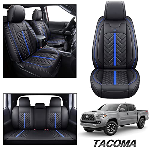 Tomatoman Tacoma Car Seat Covers Compatible with Toyota Tacoma 2005-2015 2016-2023 2024 2025 2026 Truck Access Crew Double Cab TRD Sport Offroad Limited SR5 V6 Cushions(Full Set/Black-Blue) - color: Full Set/Black-Blue
