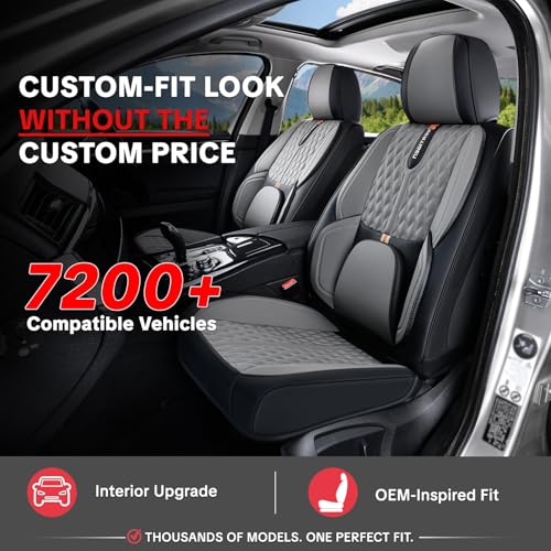 Car Seat Cover Full Set, Universal Car Seat Cover for Cars, Black and Gray, with Lumbar Support, Premium Artificial Leather, Waterproof and Easy to Clean, Airbag Compatible - color: B_Gray & Black