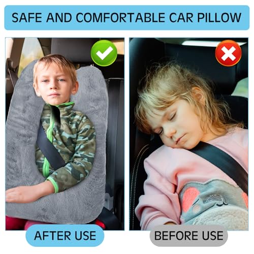 Barydat 2 Pcs Car Travel Pillow for the Back Seat 28 x 18 in Sleeping Reading Pillows for Long Distance Travel Car Cushion for Kids Adults Head and Body Support U Shaped Pad for Travel(Gray, Blue) - color: Gray, Blue