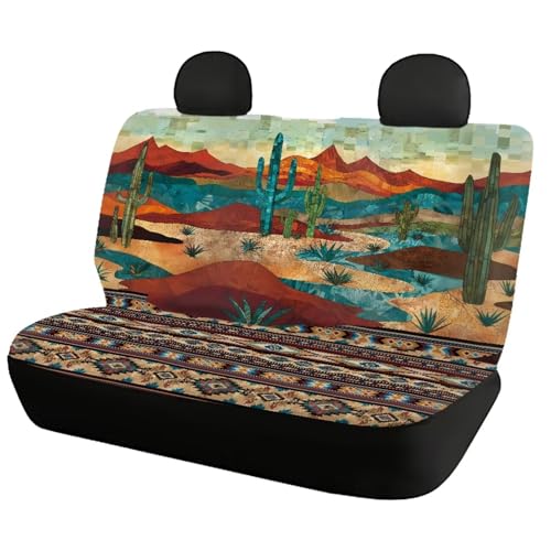 WELLFLYHOM Tribal Cactus Car Seat Cover Rear Bench Seat Covers for Truck SUV Aztec Universal Fit Car Accessories Auto Bench Seat Cover - color: Tribal Cactus