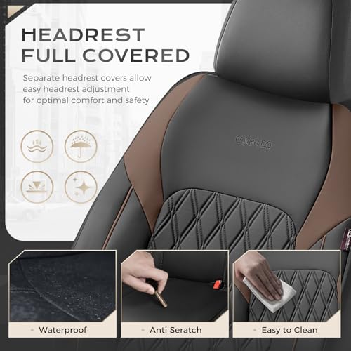 Coverado Seat Covers, Car Seat Covers Front Seats, Automotive Seat Covers, Waterproof Leather Car Seat Covers, Car Seat Cushion, Driver Seat Covers Car Seat Protector Fit Most Cars Truck, Black&Coffee - color: Black&Coffee, size: Front
