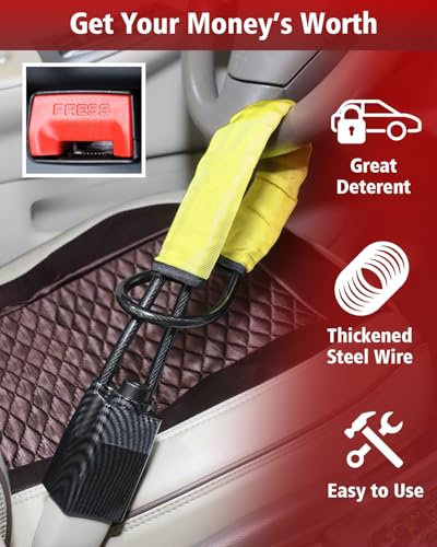 2026 Upgraded Steering Wheel Lock, Seatbelt Lock, Universal Anti-Theft Device, Car Lock, Anti-Theft Device with 3 Keys, Suitable for Most Vehicles, Trucks, SUVs, Vans (Yellow) - color: Yellow2