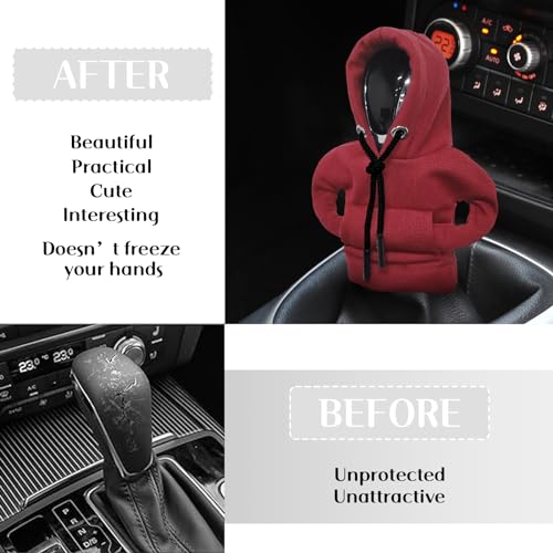 vvag Gear Shift Hoodie, Hoodie Car Gear Shift Cover, Car Shift Knob Hoodie, Automotive Interior Accessories, Universal Fit Knob Cover Gift (Red) - color: Red