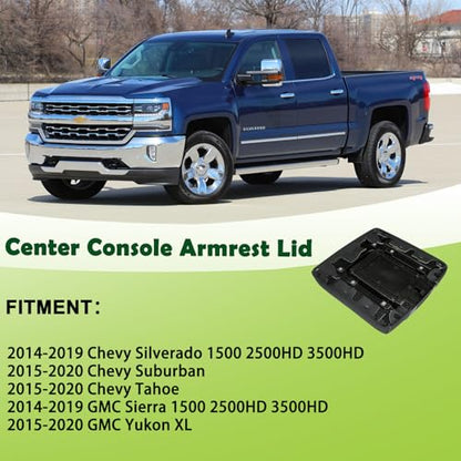 Front Seat Center Console Armrest Lid Cover with Liner Mat Black Compatible with 2014-2019 Chevrolet Chevy Silverado Suburban Tahoe GMC Sierra Yukon XL Replaces 22881398 22876379 - color: Black Armrest Lid with Mat