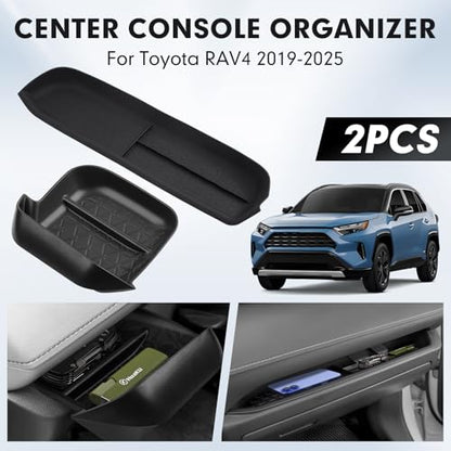 Autorder 2PCS Center Console Organizer for 2019-2025 Toyota RAV4 Accessories ABS Driver Drawer Storage Box Silicone Glove Box Organizer Center Console Insert Tray with Anti-Slip Surface - size: 2019-2025 Toyota RAV4 2PCS