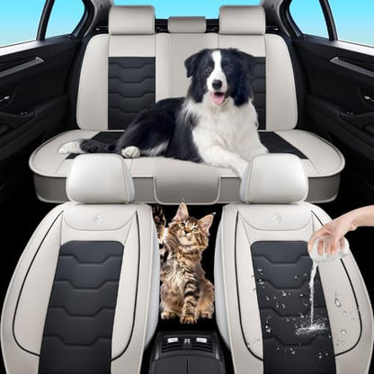 Gray Car Seat Covers Complete Set, Universal Car Seat Covers for Cars, Premium Waterproof Leather, Protect & Upgrade Car Interiors, Airbag Compatible, Easy to Install & Clean Up - color: C_Gray & Black