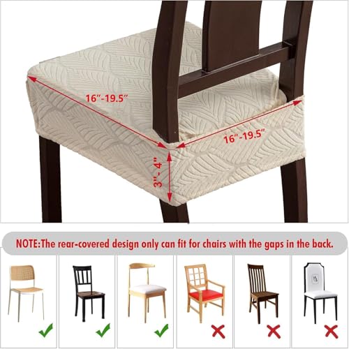 Removable Washable Dining Chair Seat Covers Set of 4,Stretch Jacquard Chair Seat Cushion Protector Slipcovers, Rear Covers - color: Beige, size: 4PCS-Rear-covered