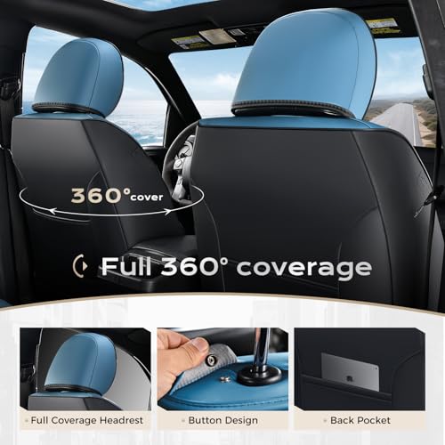 Coverado Tacoma Seat Covers Full Set, Faux Leather Custom Fit for 2024-2026 Toyota Tacoma Double/Crew Cab, Front & Rear Seat Protection (Blue) - color: Blue, size: Fullset（2024-2026）