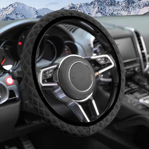 SCUARI 15” Steering Wheel Cover,Car Accessories Steering Wheel Cover Women,Microfiber Breathable Ice Silk Car Steering Wheel Cover,Elastic Stretch Steering Wheel Covers,Fits SUVs,Cars,Trucks (Black)