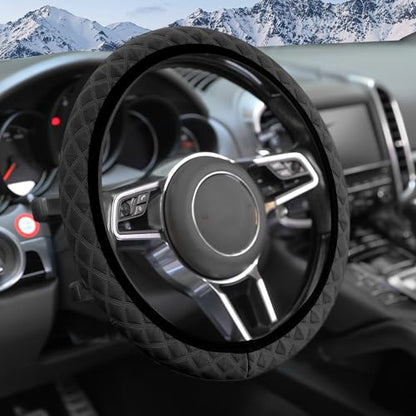 SCUARI 15” Steering Wheel Cover,Car Accessories Steering Wheel Cover Women,Microfiber Breathable Ice Silk Car Steering Wheel Cover,Elastic Stretch Steering Wheel Covers,Fits SUVs,Cars,Trucks (Black)